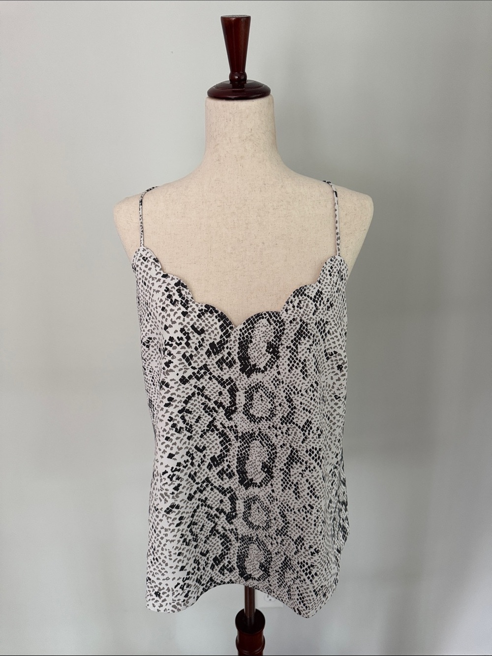 J. Crew Black & White Snake-Print Scalloped Cami